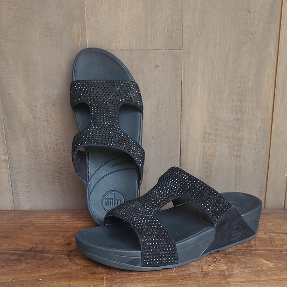 Fitflop Rockit Sandal Women's sz 8 Black Crystal Open Toe Slide Sandal - Picture 1 of 11
